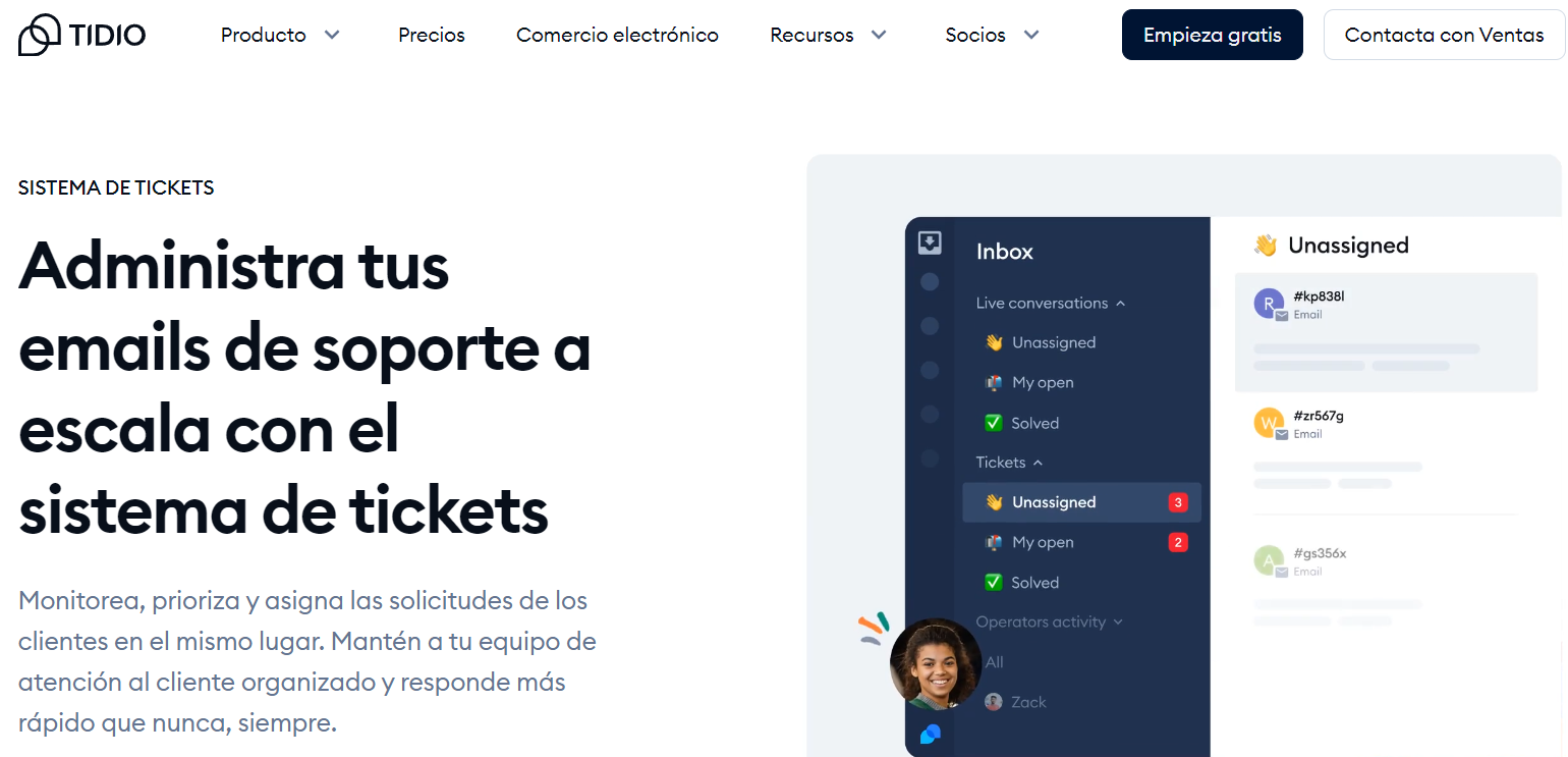 Sistema de ticketing y asistencia Tidio